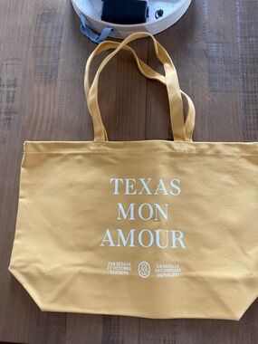 Sezane Texas Mon Amour Yellow Canvas Tote Bag New